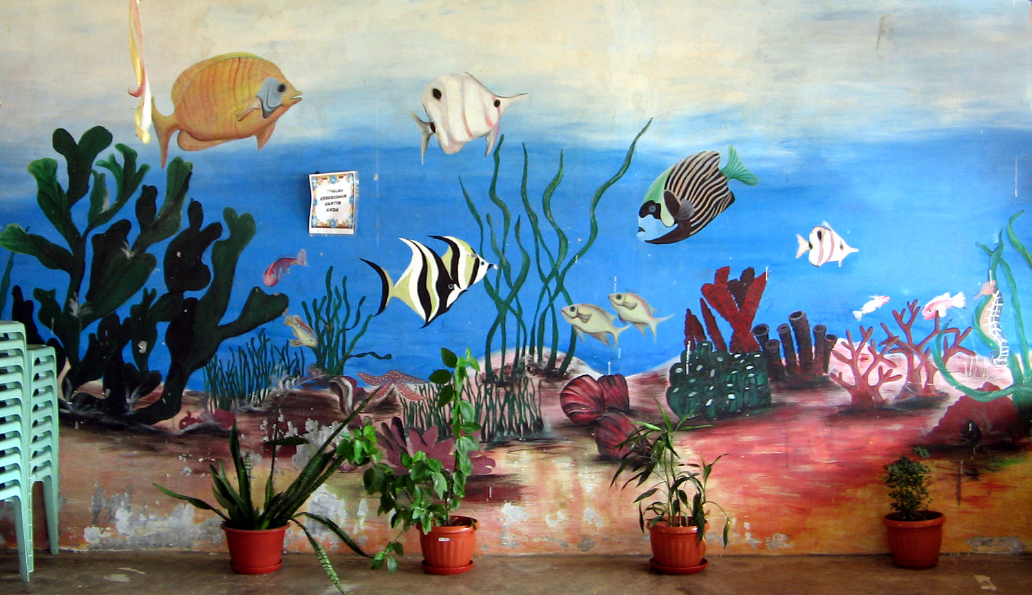 "Marine life" painting on the wall of school canteen of   SMK Balung in Sabah