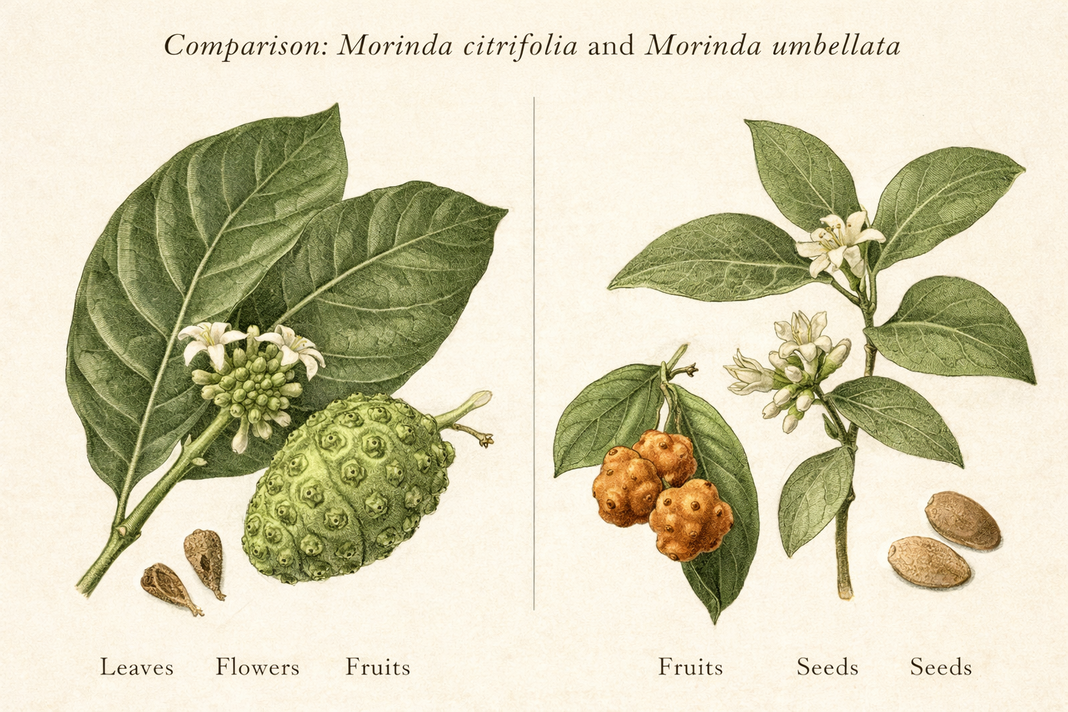Comparison: Morinda coreia and Morinda umbellata
