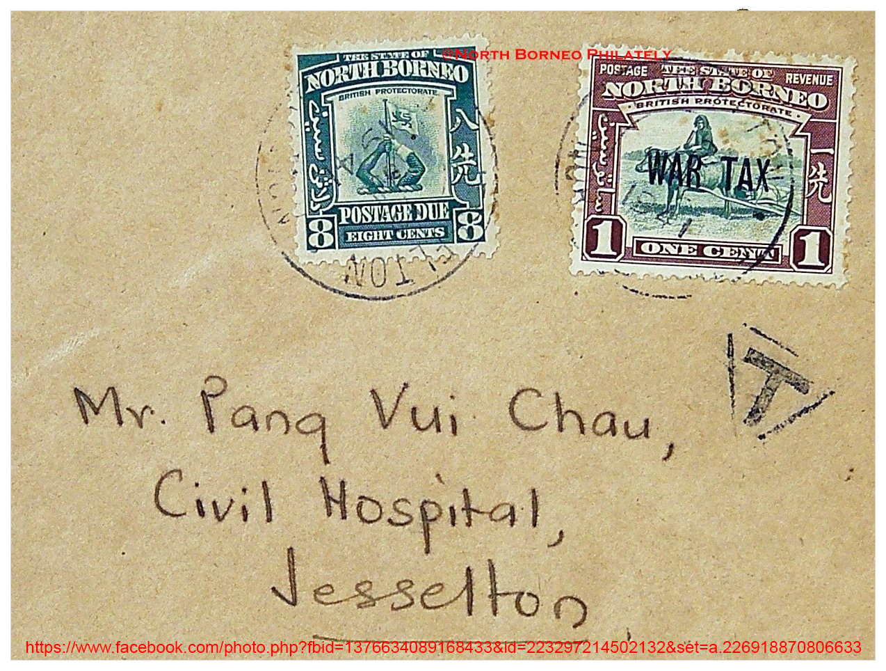 WW2 Cover to the Mr. Pang Vui Chau of Jesselton Civil Hospital,