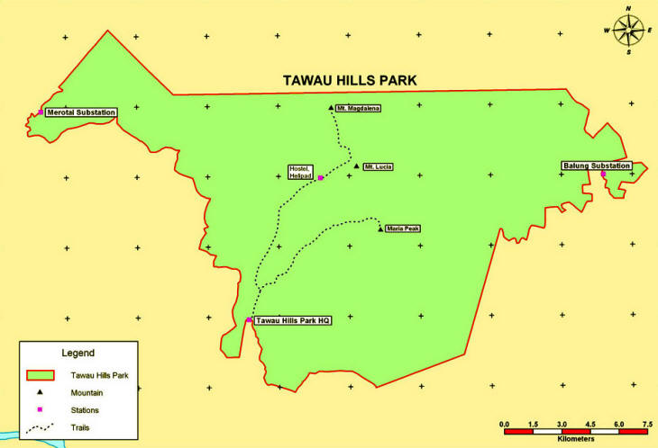 Maps showing the location of Tawau Hills Park.