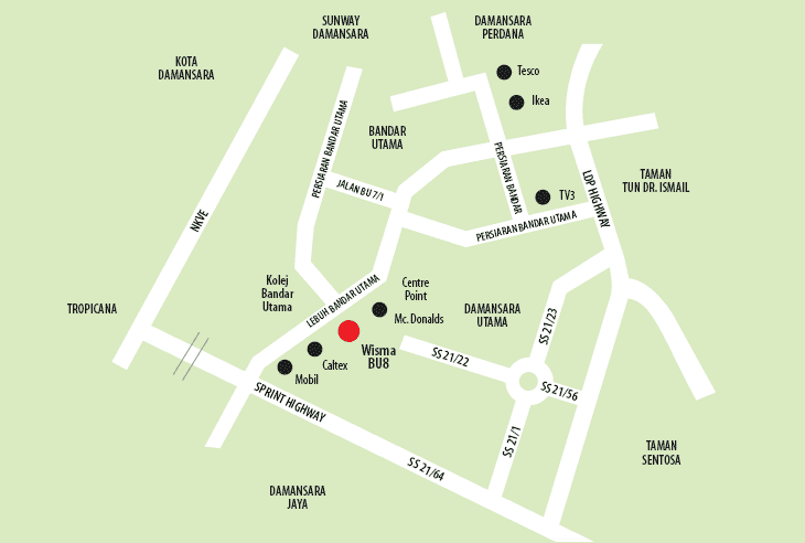 Direction map to Wawasan Open University Regional Center in Bandar Utama
