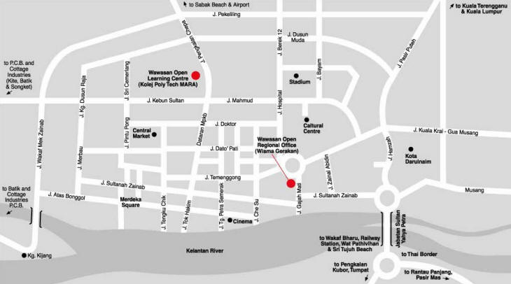Direction map to Wawasan Open University Regional Center of Kota Bahru